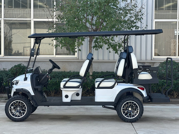 White 6 Seater Golf Cart w/ Medium Gray seats - 72v Lithium