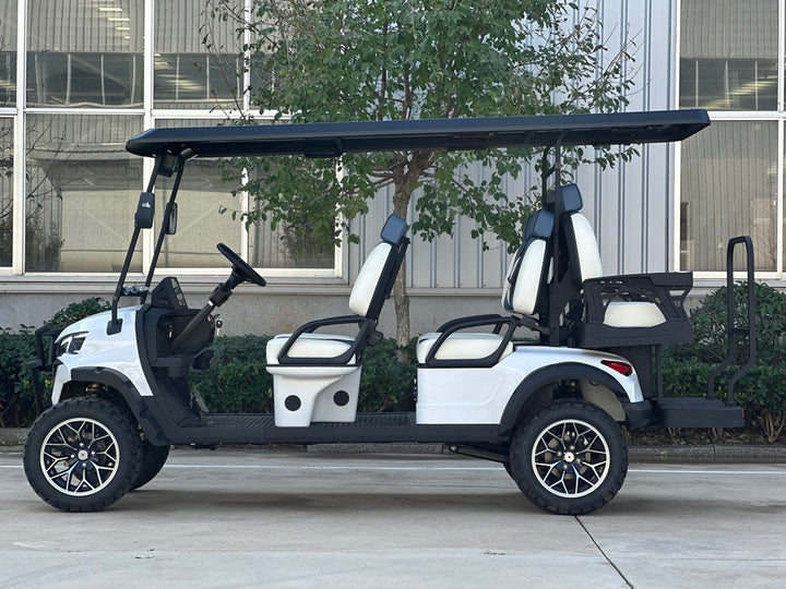 White 6 Seater Golf Cart w/ Medium Gray seats - 72v Lithium