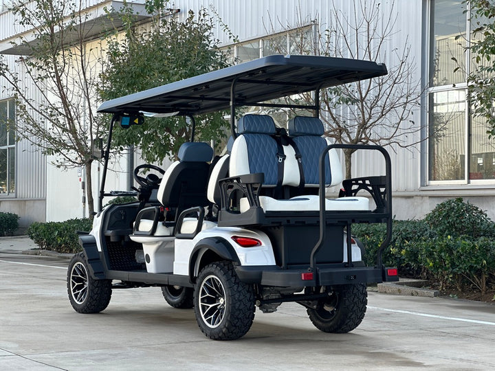 White 6 Seater Golf Cart w/ Medium Gray seats - 72v Lithium