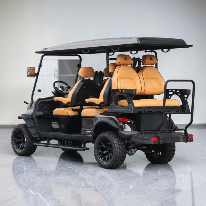 Jet Black 6 Seater Golf Cart With Saddle Seats - 206ah Extended Range Golf Cart LSV