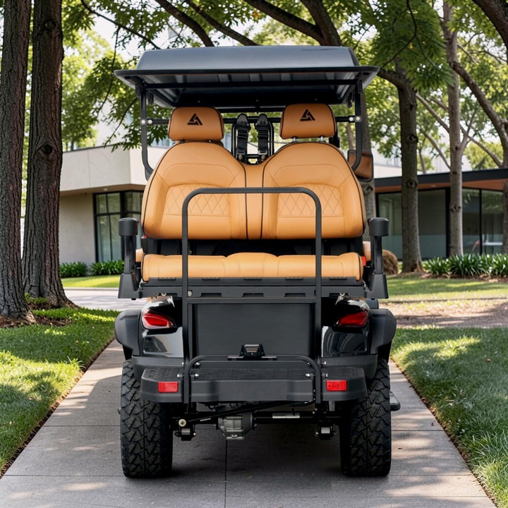 Jet Black 6 Seater Golf Cart With Saddle Seats - 206ah Extended Range Golf Cart LSV