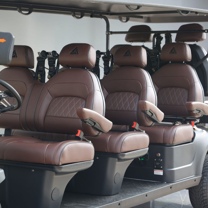 Black Grey 8 Seater Golf Cart With Dark Brown Seats - 206ah Extended Range Golf Cart LSV