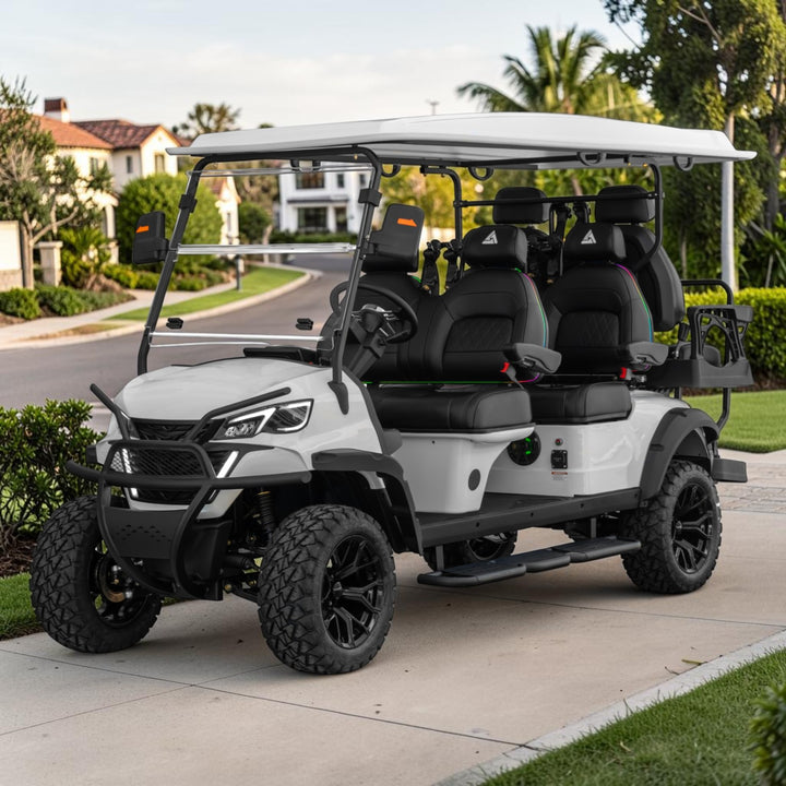 Signal White 6 Seater Golf Cart With Black Seats - 206ah Extended Range Golf Cart LSV