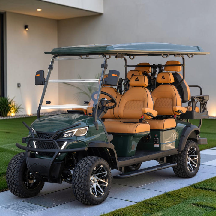 Black Green 6 Seater Golf Cart With Saddle Seats - 206ah Extended Range Golf Cart LSV