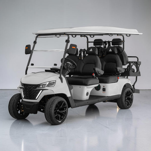Signal White 6 Seater Golf Cart With Black Seats - 206ah Extended Range Golf Cart LSV