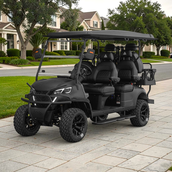 Jet Black 6 Seater Golf Cart With Black Seats - 206ah Extended Range Golf Cart LSV