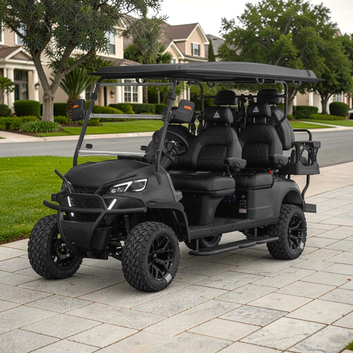 Jet Black 6 Seater Golf Cart With Black Seats - 206ah Extended Range Golf Cart LSV