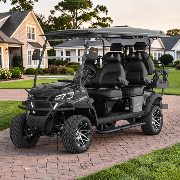 Jet Black 6 Seater Golf Cart With Black Seats - 206ah Extended Range Golf Cart LSV