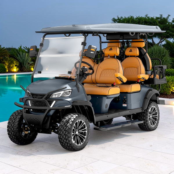 Black Grey 6 Seater Golf Cart With Saddle Seats - 206ah Extended Range Golf Cart LSV