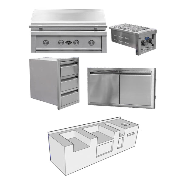 Diamond Grills Outdoor Kitchen Kit No. 2 - With Side Burner Modular Built In Grill BBQ Island