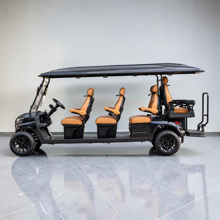 Jet Black 8 Seater Golf Cart With Saddle Seats - 206ah Extended Range Golf Cart LSV