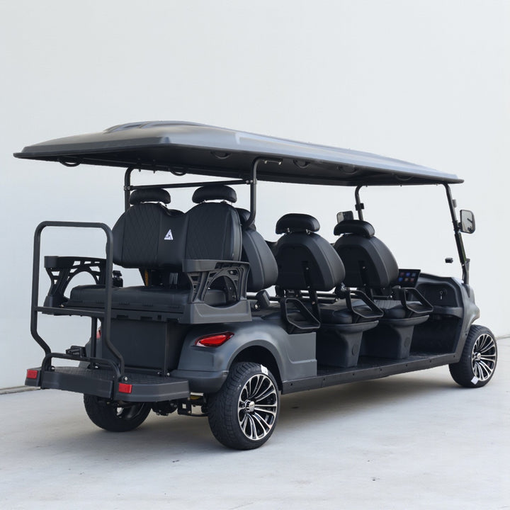 8 Seater Golf Cart in Matte Black - Extended Range 206AH Lithium Ion Electric LSV with LED Lights