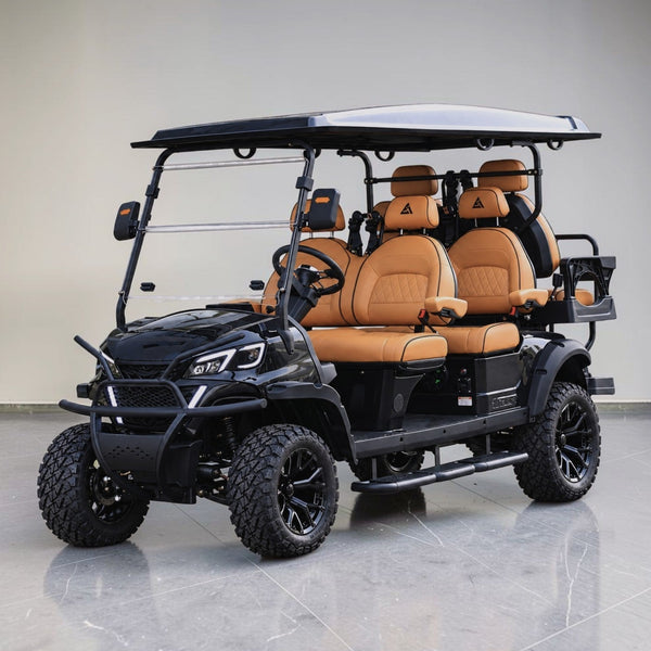 Jet Black 6 Seater Golf Cart With Saddle Seats - 206ah Extended Range Golf Cart LSV