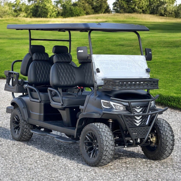 Matte Black 6 Seater Golf Cart w/ All Black Seats - 72v Lithium