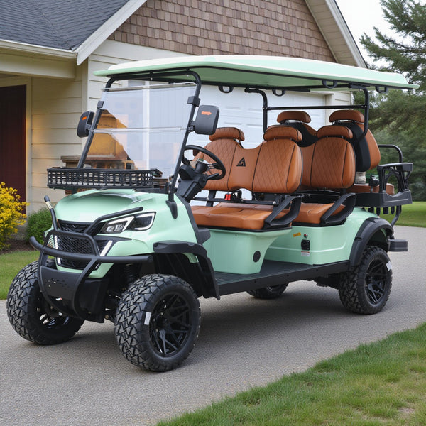 Pastel Green 6 Seater With Savannah Seats - 48v Lifted Golf Cart