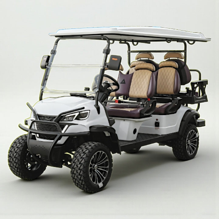White 6 Seater With Two Tone Seats - 48v Lithium Golf Cart