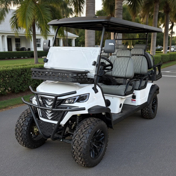White 6 Seater 72v Lithium Golf Cart with Gray Seats